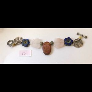 Segmented bead bracelet-- blue pink brown (#17)